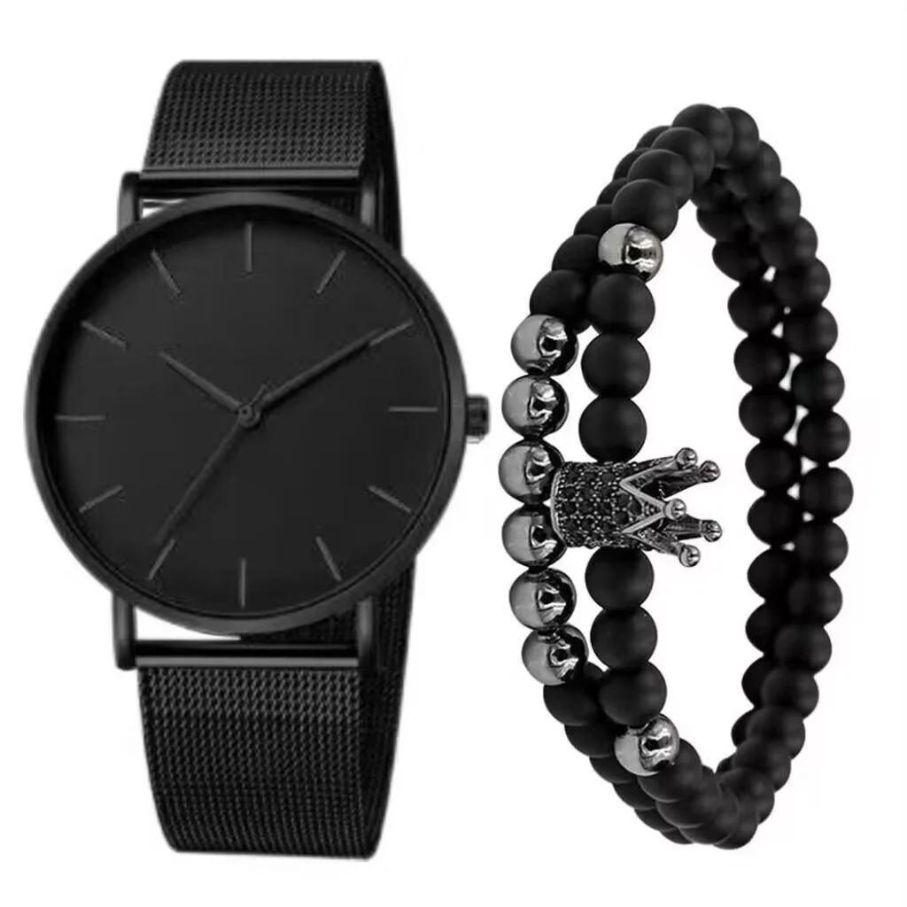 

Kegllect 3PCS Homens Bracelete De Relógio De Malha Simples Conjunto De Pulseiras Quartzo Ultra Fino E Minimalista