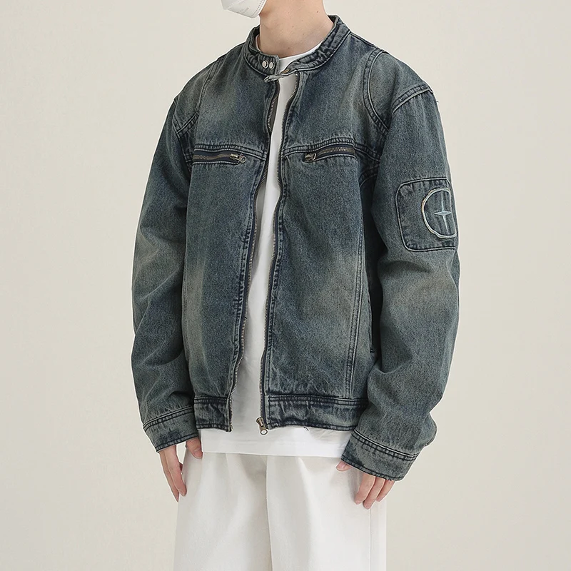 Y2K Harajuku الدنيم سترة رجالي يندبروف دراجة نارية معاطف الخريف غسلها القديمة الدنيم سترة موضة شارع العليا ملابس خارجية غير رسمية