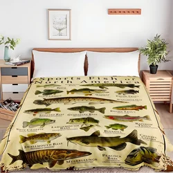 1pc Throw Sports fish Pattern Flannel Blanket for Couch Bed Sofa Cozy Comfy Warm blankets Festival Gifts Family Decor all season