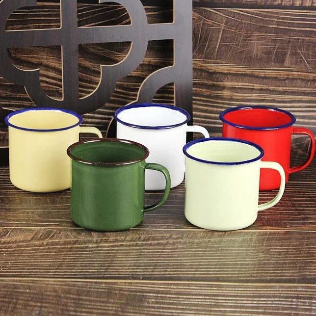 Enamel Drinking Mugs Multiple Color Size Custom Logo Home Camping Office Use