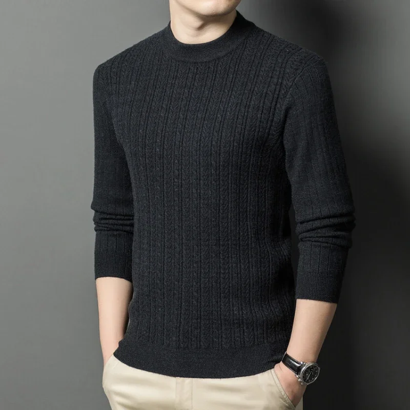 

Autumn and Winter Warm Turtleneck O-neck Sweater Men's Thickened Slim-fit Bottoming Shirt.Fine Knit Sweater. M-4XL