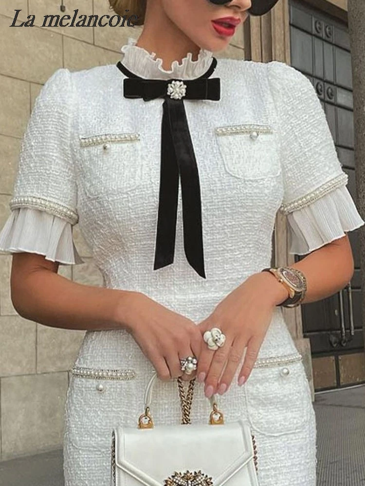 Breeze White Dresses Women Summer 2024 New Fashion O-Neck Slit Long Dress Short Sleeves Office Lady Elegant Chic Midi Dresses