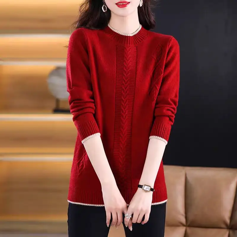 Fashion Round Neck Knitted Jumper For Women Autumn Winter Long Sleeve Sweater Female Street Warm Lady Pullover Bottoming Top