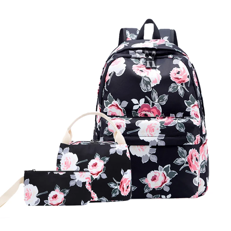 3pcs/set School Bags For Teenage Girls Rose Flower Printing School Backpack Set Book bag Travel College Student Backpack