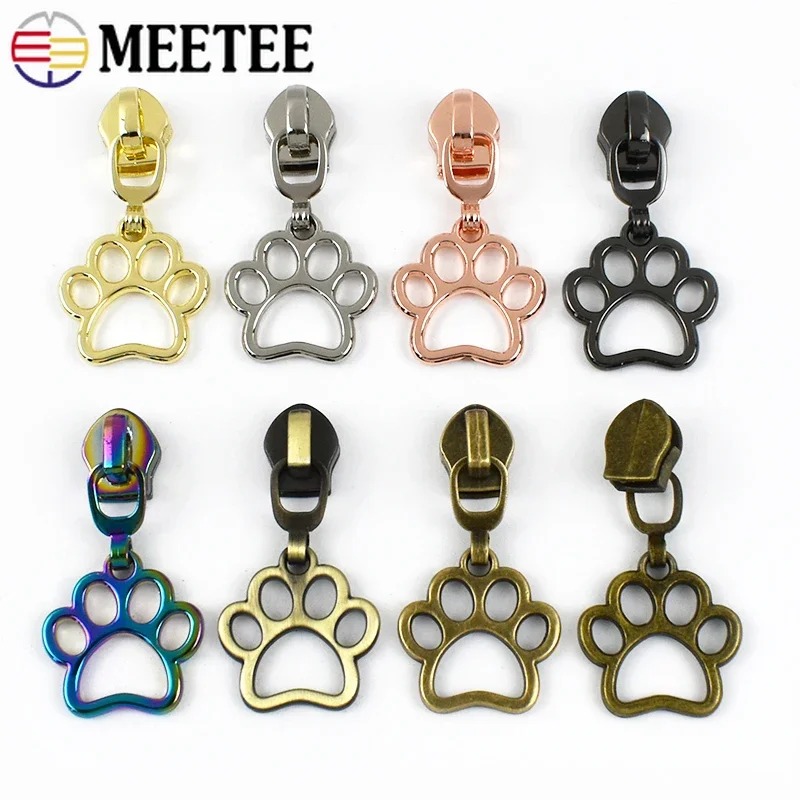 10-30Pcs 5# Nylon Zipper Sliders Paw Shape Metal Puller Zip Head Garment Luggage Closure Zips Pulls Sewing Zippers Repair Kits