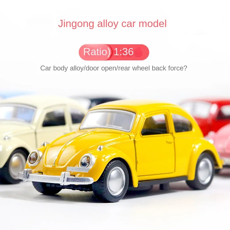 Alloy car model Beetle vintage car door opening force Children\'s toy car cake decoration Car carrying accessories