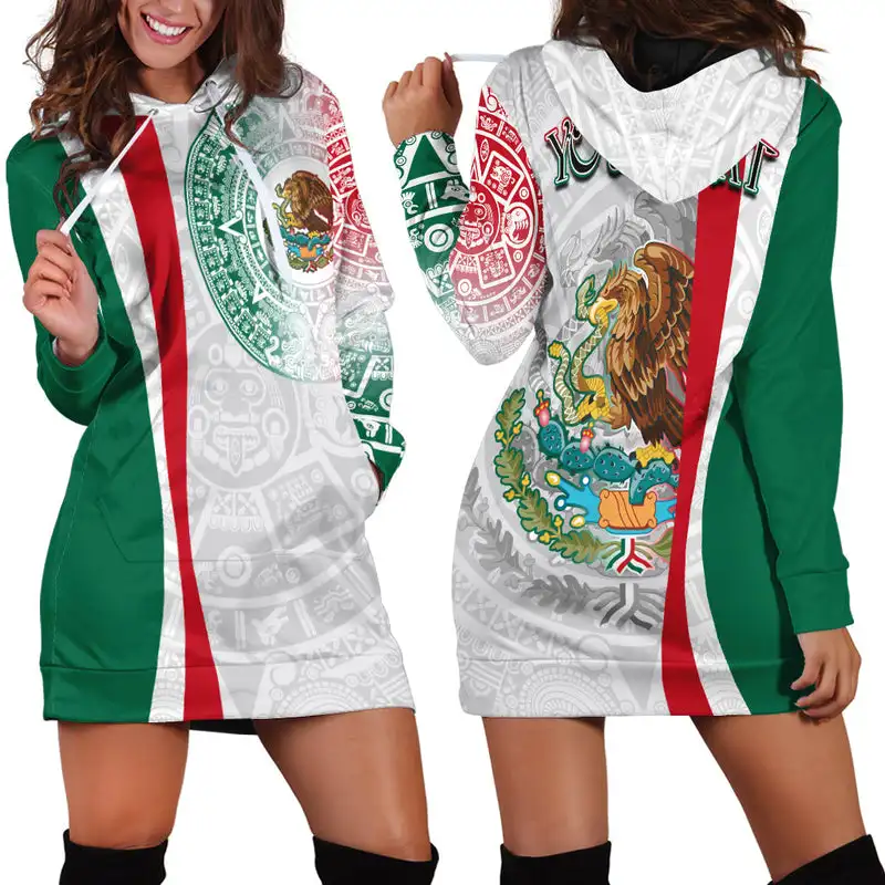 Mexico Flag Women\'s Hoodie Dress New Harajuku Novel 3D Printing Spring and Autumn Hooded Dress Women\'s Casual Wear Long Sleeve