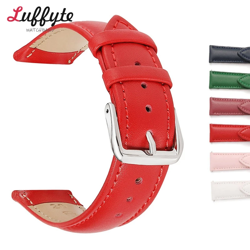 Watchbands Genuine Leather Watch Strap Band 14mm 16mm 18mm 20mm 22mm Watch Band Belts for Women Blue Green Pink White Straps