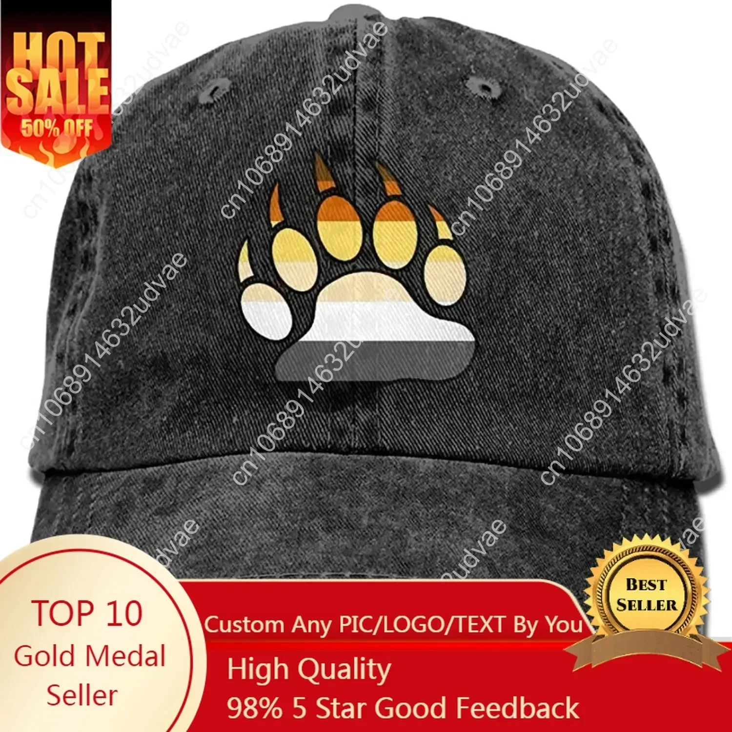 2020 Best SellingYISHOW Bear Pride Paw Unisex Denim Bucket Hat Novelty Visor Caps
