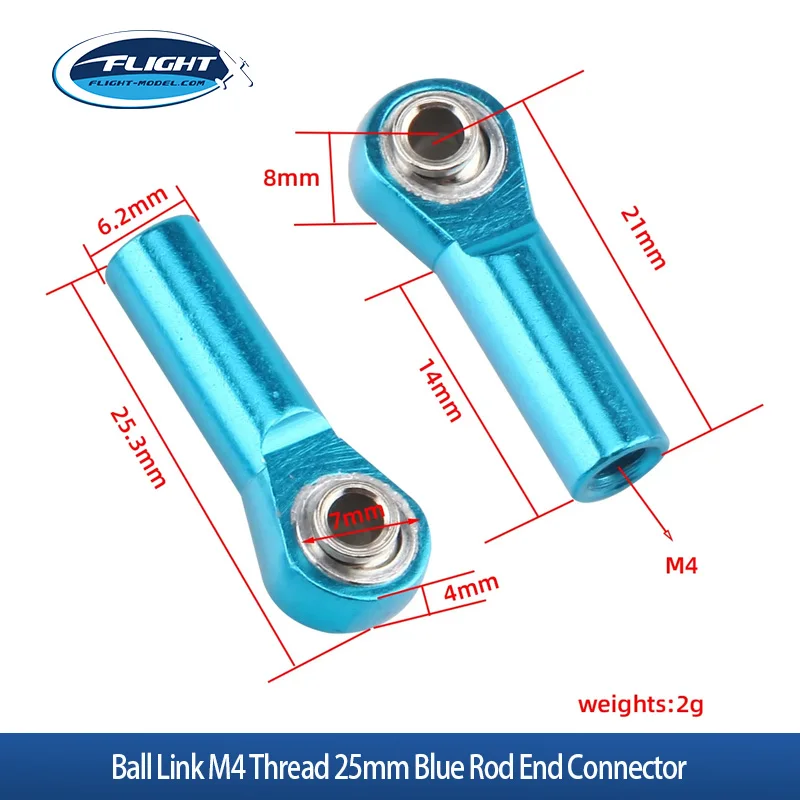 10 Stück RC Aluminium-Kugelgelenk M4-Gewinde 25mm Blauer Stangenkopf RC-Modell-Lenkstangen-Ersatzteile