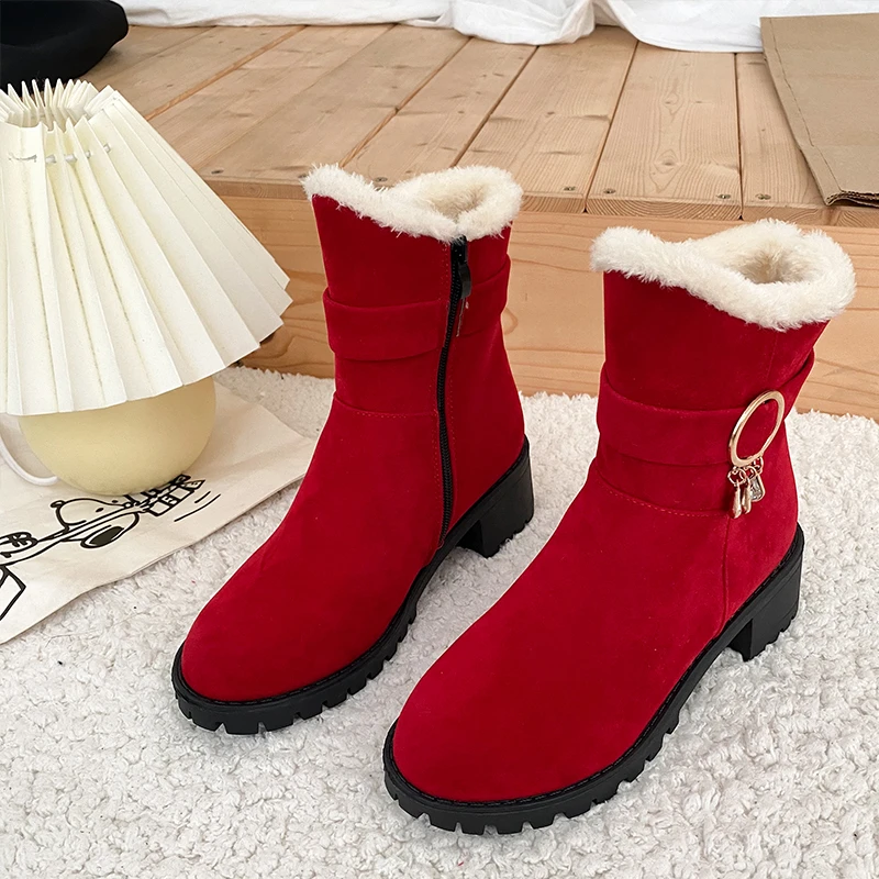 كبير أحمر نصف عالية الجلد المدبوغ شرابة المرأة أحذية الثلوج موضة 2025 اتجاه العمل الساخن مبطن على عرض الخريف الشتاء Y2k أحذية السيدات 40 #5