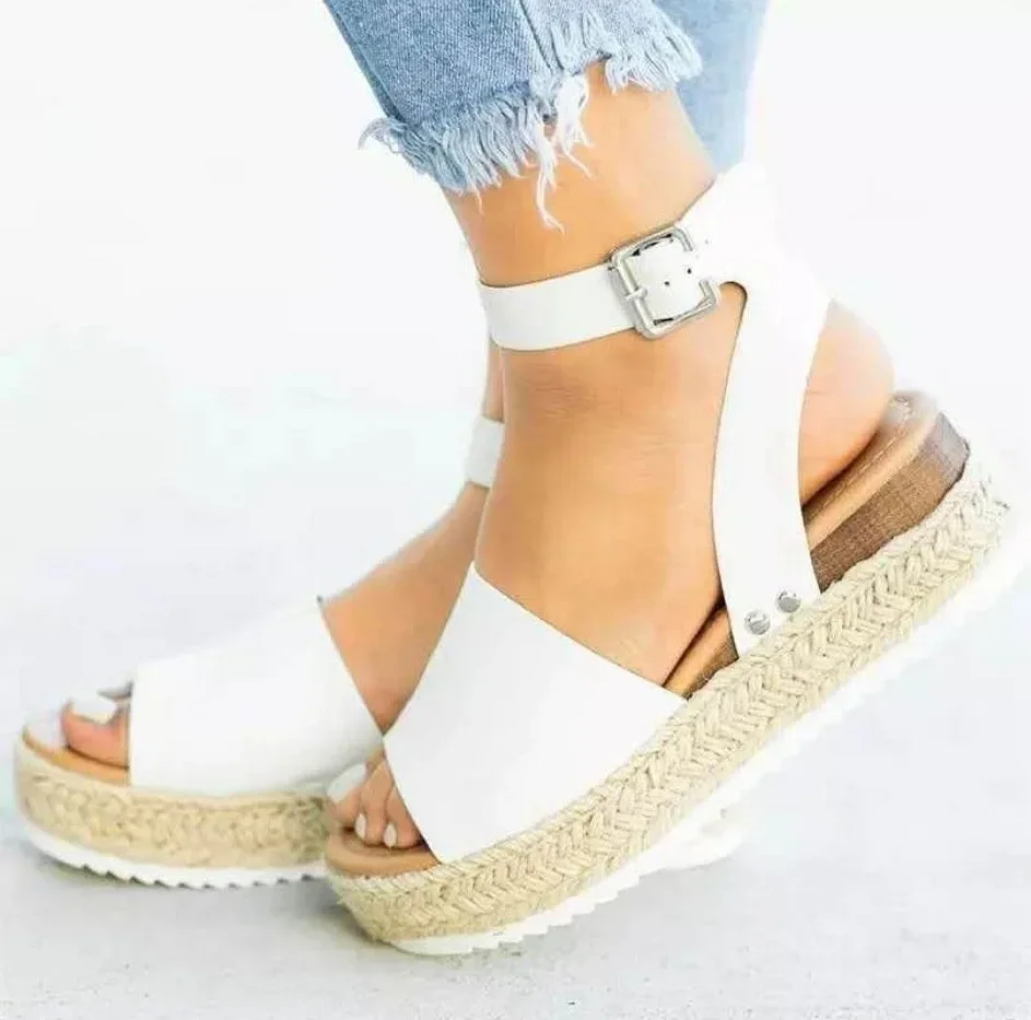 Women's Shoes Thick Soled Women Dance with Straight Buckle Sloping Heel Hemp Rope Light Soled Thick Soled High Heel Sandals