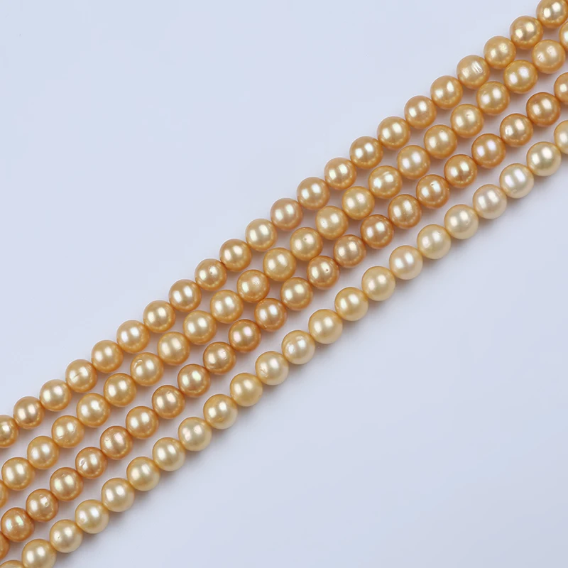 

8-9mm Dye Gold color Natural loose real freshwater round pearl strand