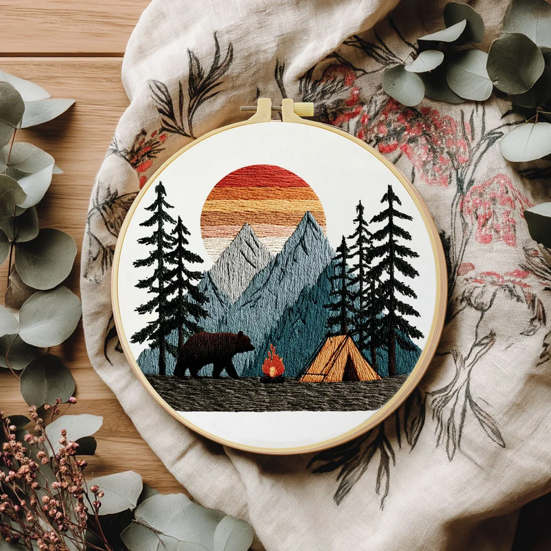 1pc 20X20CM/15X15CM at the foot of the mountain Embroidery S