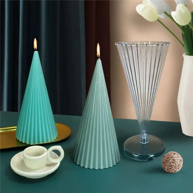 3D Striped Cone Candle Mold DIY Aromatherapy Candle Making Kit Acrylic Plastic Mold Jar Home Decor Handmade Gift