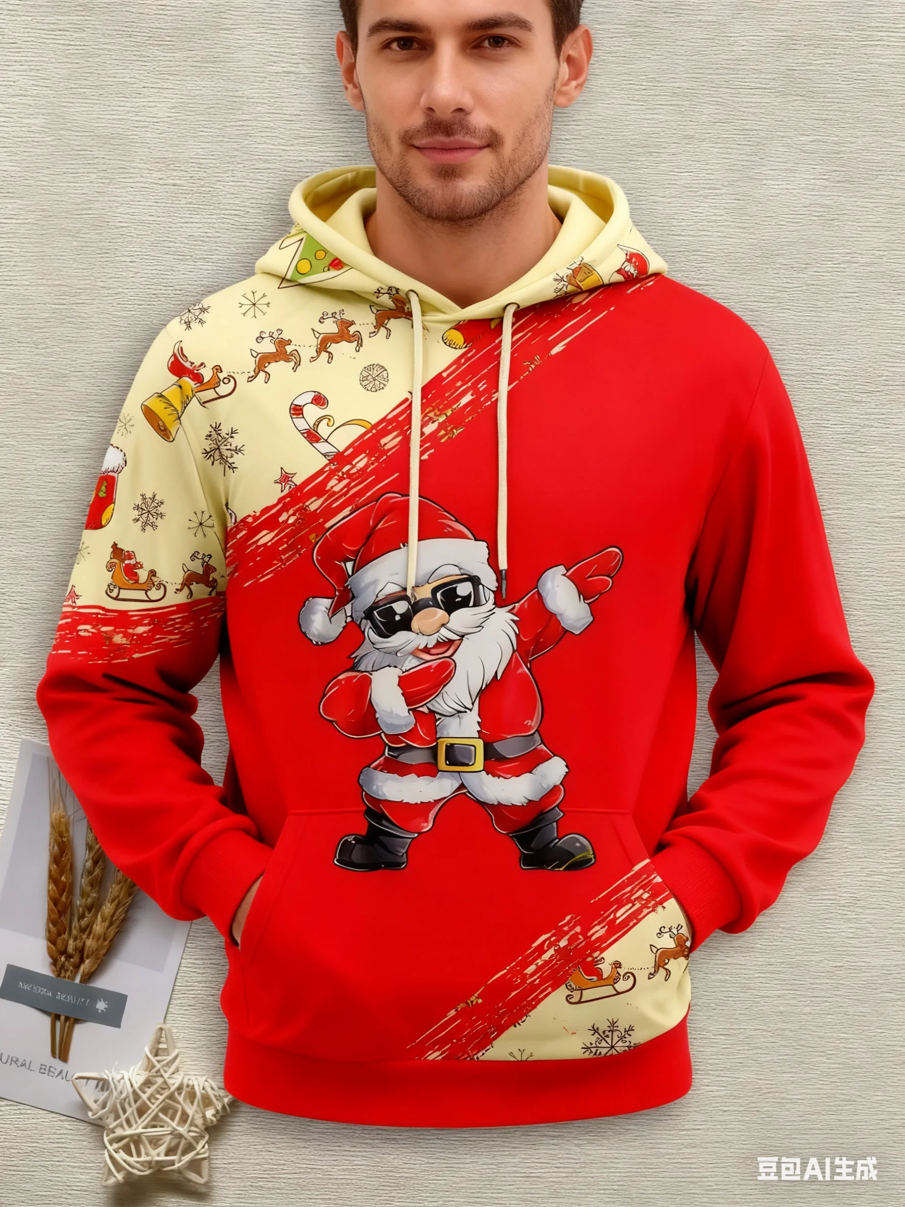 

Funny Santa Claus Printed Men's Hoodies Cartoon Reindeer Pattern Sweatshirts Autumn and Winter Casual Loose Pullover y2k Clothes