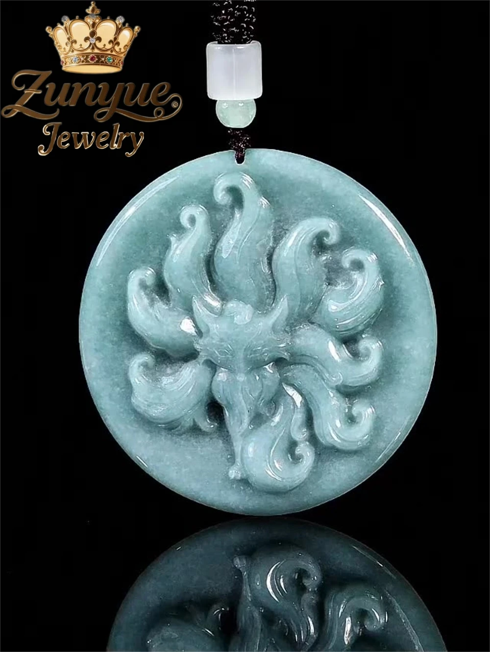 

Genuine Natural A-Grade Jade Blue Water Fox Spirit Nine-Tailed Fox Pendant Soft Jade Pendant Charms Personalized Women's Style