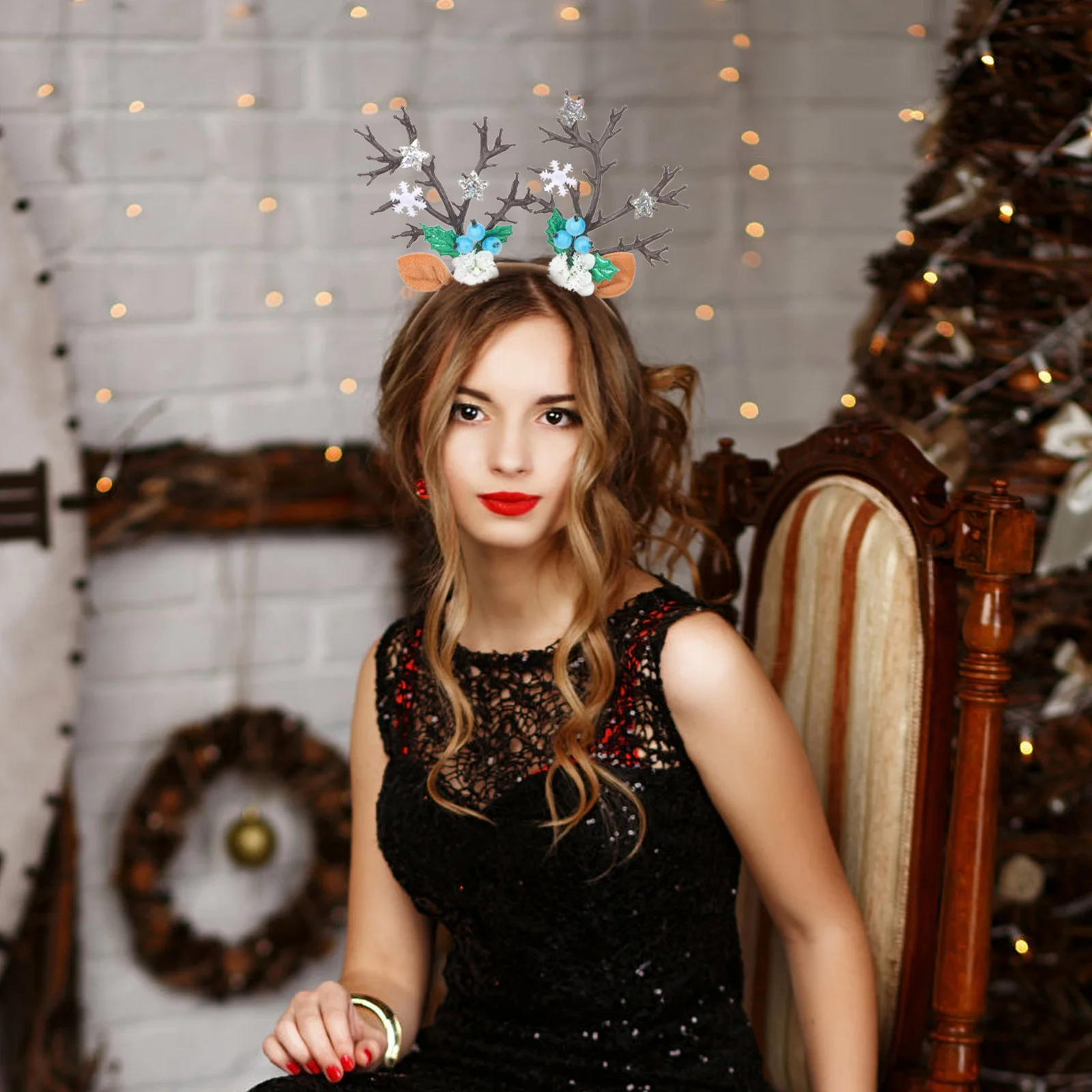 

Christmas Antler Headband Universal Size Lightweight Comfortable Reindeer Hair Hoop Party Photo Prop Xmas Accessories Festive