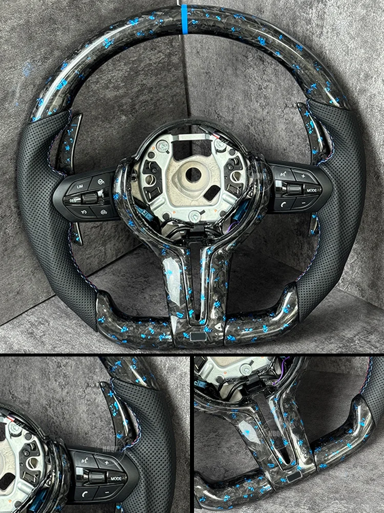 Aangepaste blauw gesmeed koolstofvezel stuurwiel modificatie geschikt voor BMW F30 F10 F31 F20 E90 F01 F90 F25 F22 F36 F33 F32 - afbeelding 2