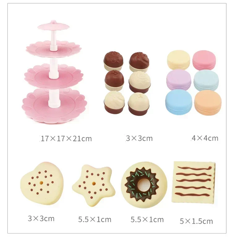 Play house toys 17pcs/set Simulated food Dessert tower cake Pastry shelf toy Safe material kids baby gift Pretend play toy