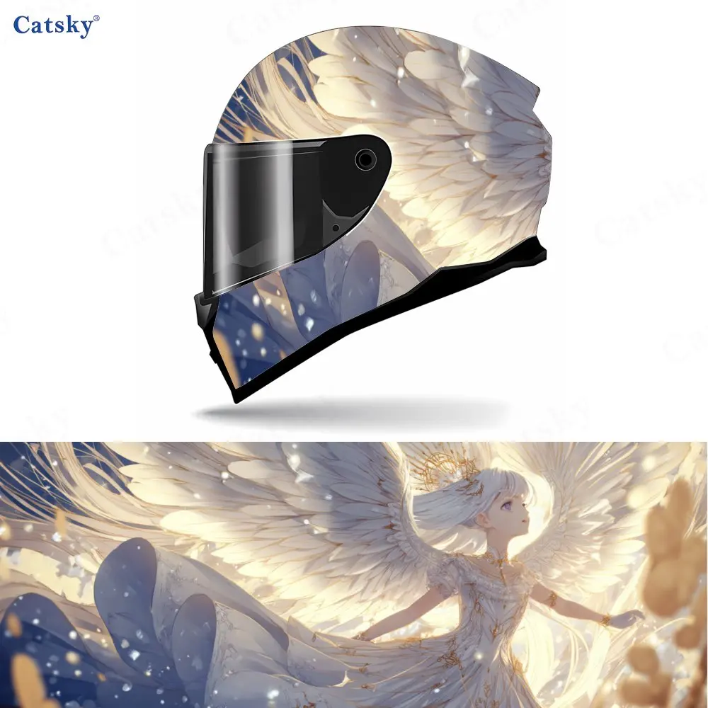 Ethereal Anime Girl with Wings Full - helmet wrap stickers, motorcycle helmets with racing - pattern decals  and vinyl - helmet