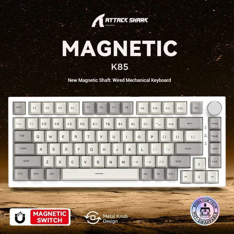 Attack Shark K85 Magnetic Mechanical Keyboard Switch Full Key Hot Swappable Metal Knob Wired Ergonomic Design Laptop Customize