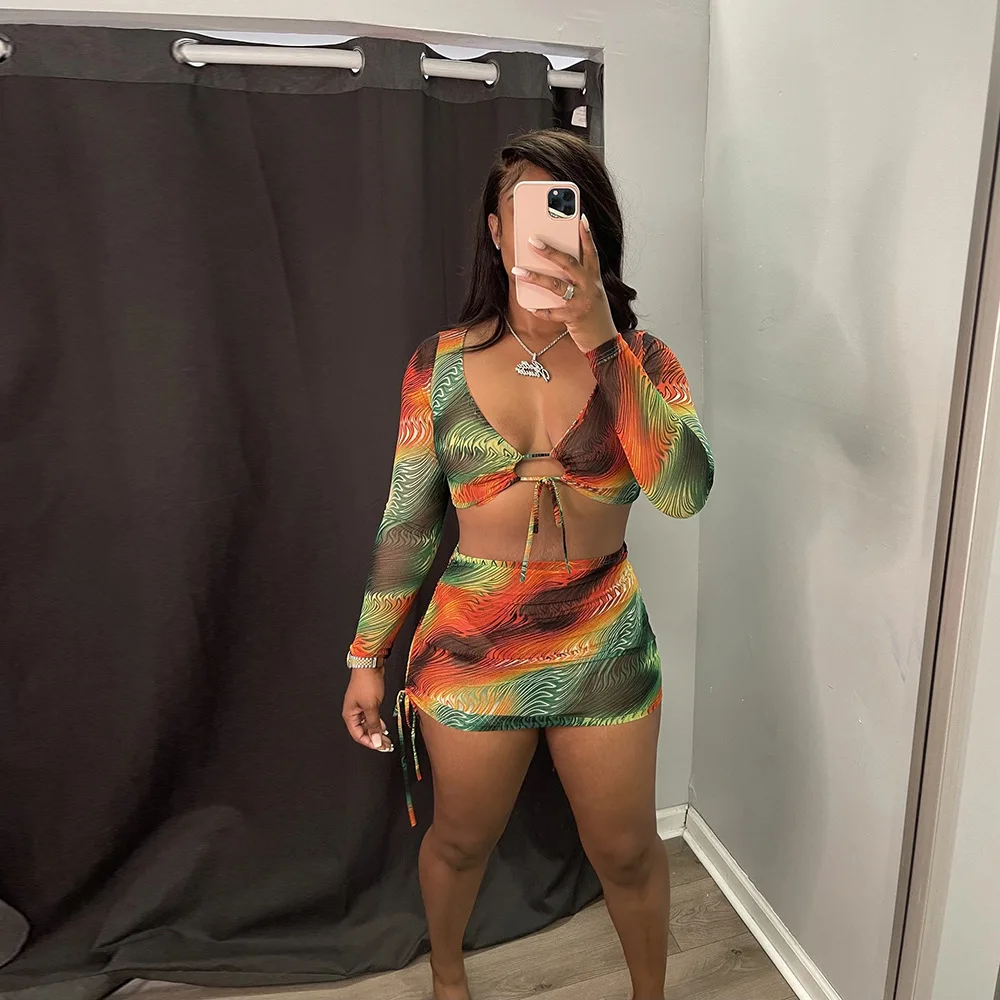 ชุดกระโปรงลูกไม้พิมพ์ลายเซ็กซี่แบบเปิดกระดุม รุ่นใหม่ประจำฤดูใบไม้ร่วงปี 2025 จาก Amazon สำหรับผู้หญิง รหัสสินค้า Cw34839