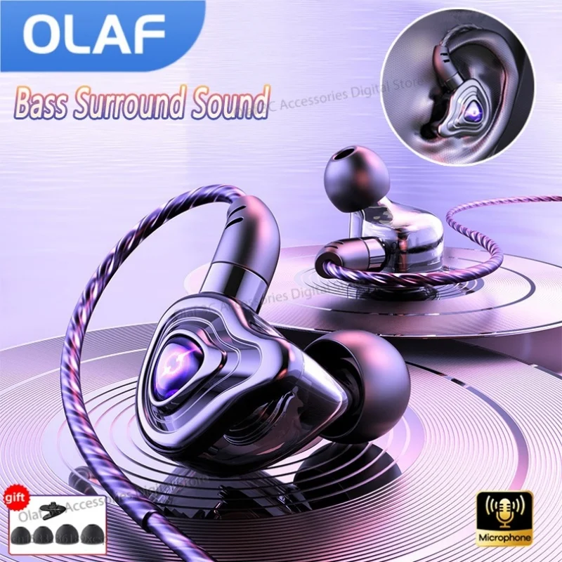 OLAF DAC Type C/3.5mm Headphones Wired Earbuds Handsfree Headset Gamer HiFi 9D Bass Stereo In-Ear Cable Earphones For Smartphone