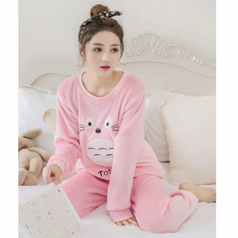 Pregnant Women\'s Two-Piece Long-Sleeved Thickened Warm Pajamas Flannel Large Size Loose Homewear Maternity Elastic Loungewear