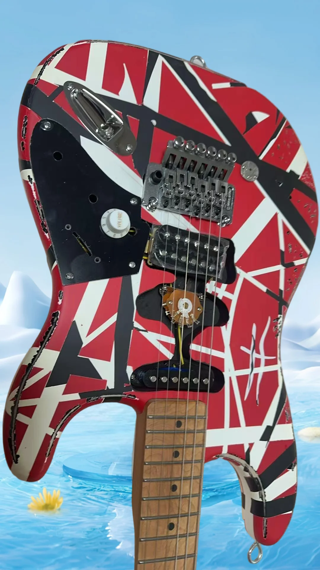 

stock Heavy making old Guitar/Red Body/Decorated With Black And White Stripes/，high quality