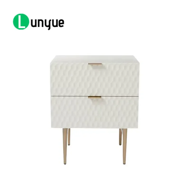 Gold Stainless Steel White Lacquer 2 Drawer Cabinet Nested Bed Side Table Modern Nightstand for Bedroom Living Room Space