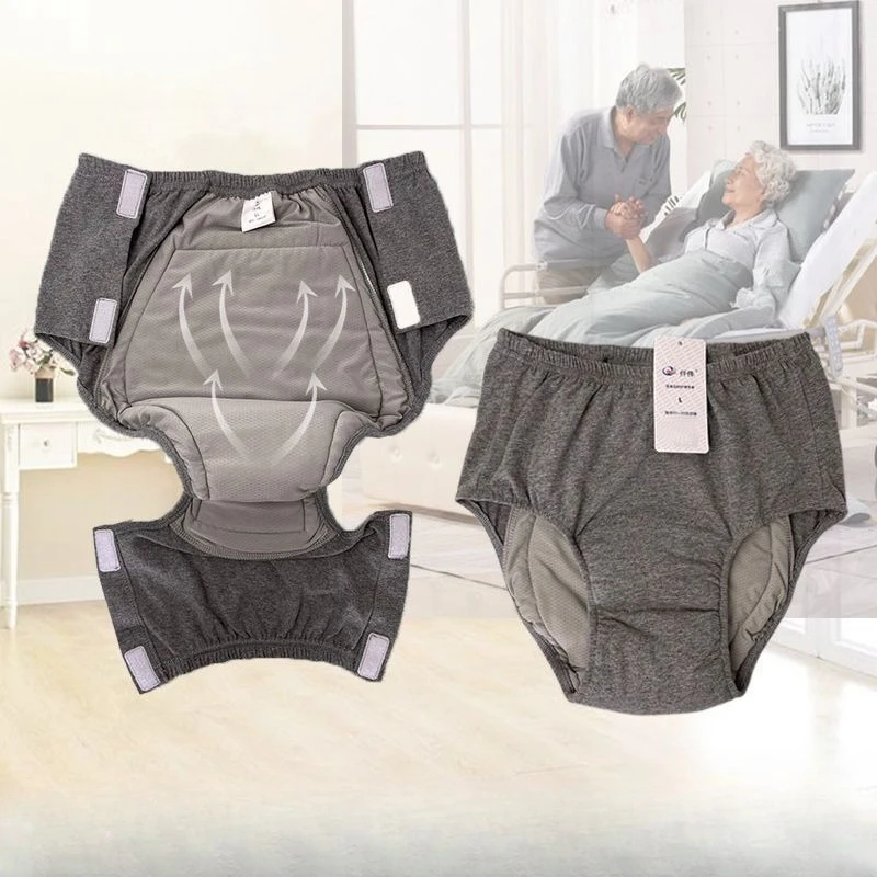 Washable Incontinence Underwear Dark Grey Reusable Leakproof Briefs Heavy Absorbency Diaper Pant for Bedridden Elderly 500ml