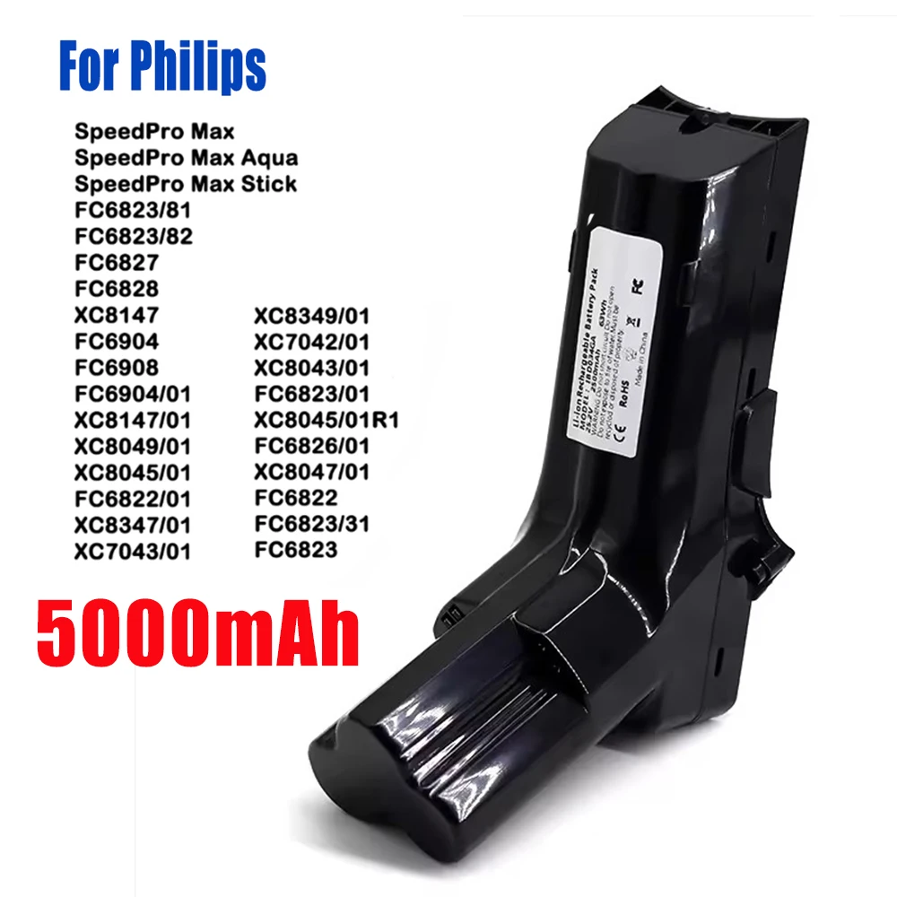 25.2V Battery 5.0Ah for Philips Vacuum Cleaner SpeedPro Max Aqua SpeedPro Max Stick XC8147 FC6822 FC6823 FC6904 FC6908 FC6822/01