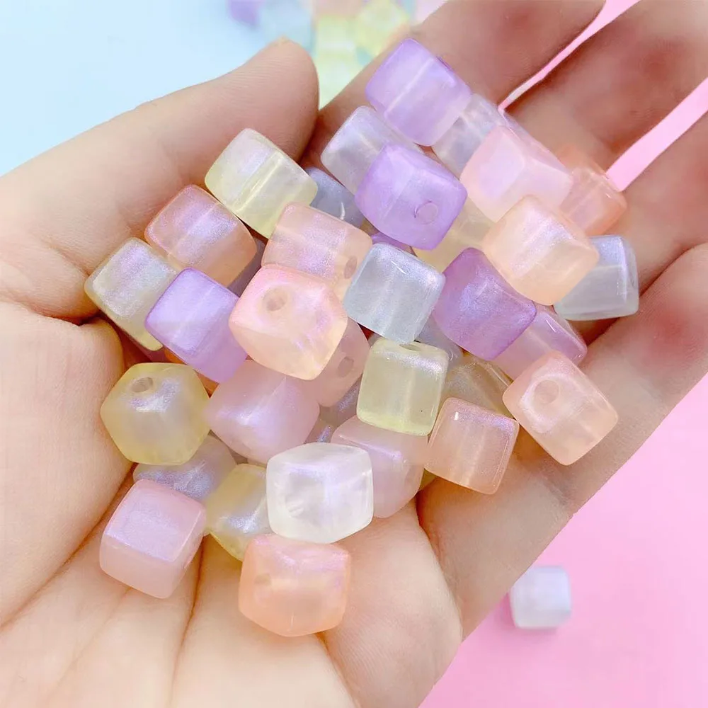 Potosala 20Pcs Acrylic Square Loose Beads Mixed Color Charms Spacer Beads For Jewelry Making Handmade Bracelet Necklace 10-14mm