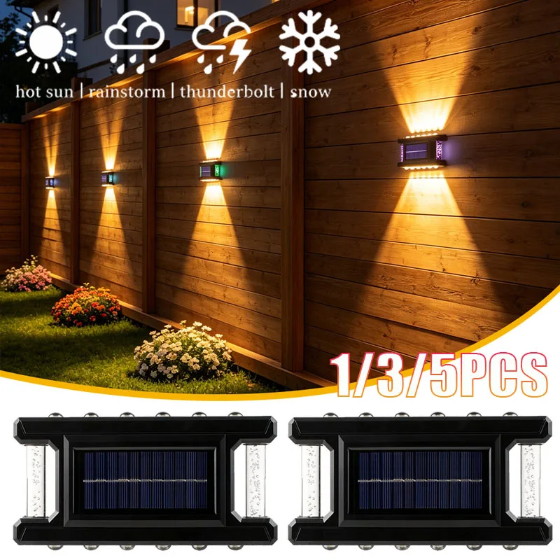 1-5PCS Solar Powered Wall Wash Outdoor Light LED Warm White IP65 Waterproof for Fence Balcony Patio Step Landscape Mood Decor