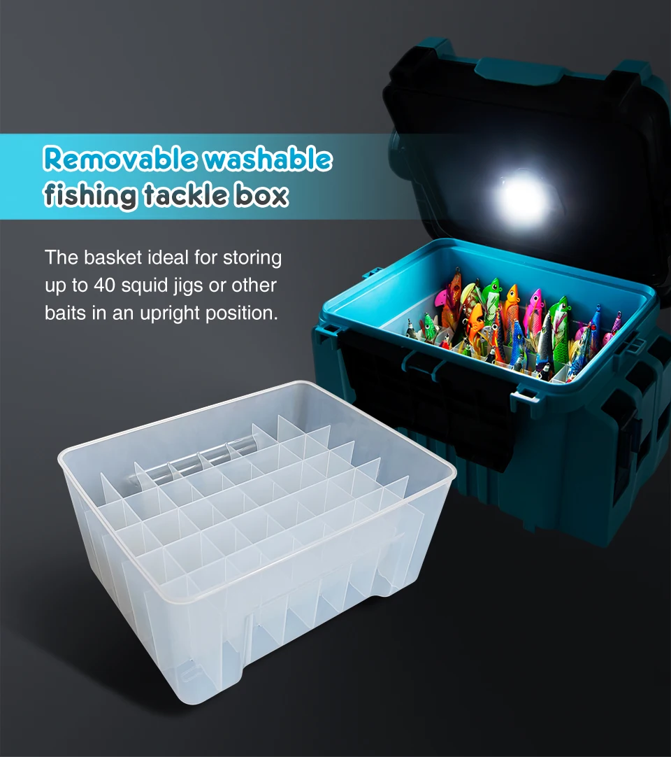 40-Gitter-Multifunktions-Angelgerät-Box, Tintenfisch, Jig, harter Köder, Minnow-Organizer, Webfuß, Oktopus, Egi, Aufbewahrungsboxen, Angelgerät – Detail 1