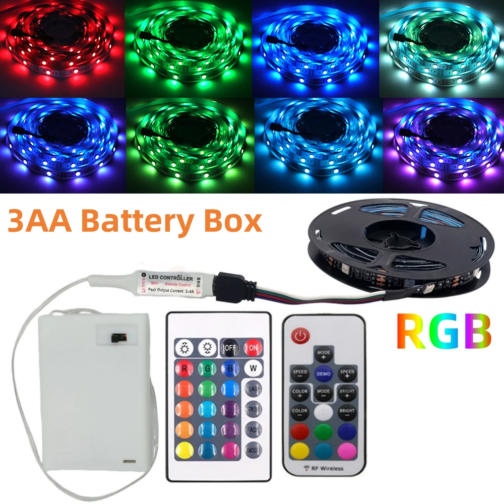 

3AA Battery Power RGB Led Strip Light 5V SMD 5050 with 3/17/24Key Remote Control Flexible Tape Waterproof Led Light TV Backlight