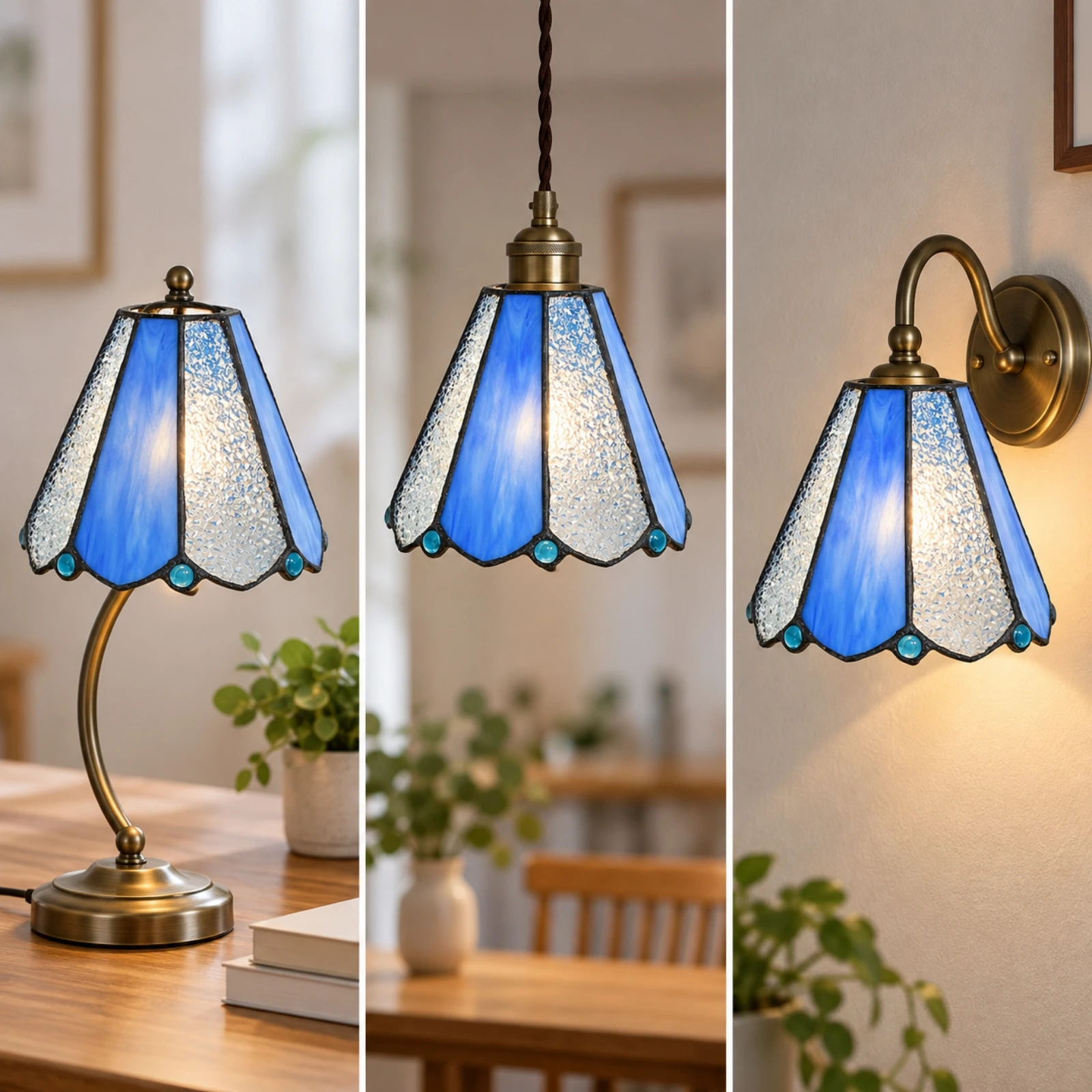 Tapered Glass Lamp Shade with Soldered Seams Handmade Faceted Stained-Glass Lampshade Tiffany-Style Warm Glow for Living Room