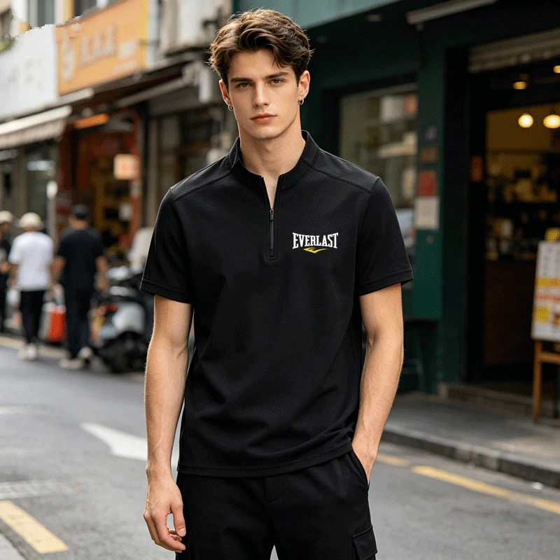 Nueva Camiseta Polo de Manga Corta para Hombre, Estilo Casual Deportivo, Cuello Alto, Color Negro con Estampado Everlast