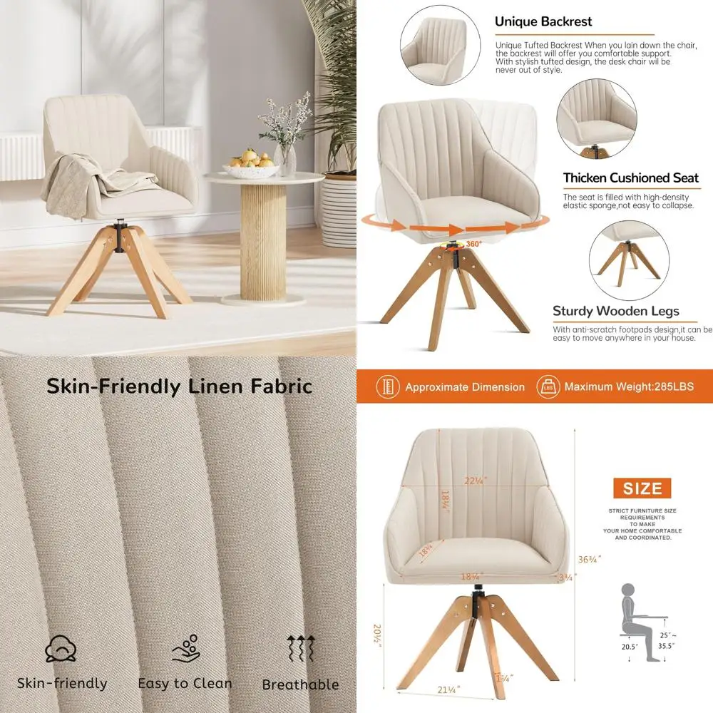 

Hot Sales Mid Century Modern Swivel Accent Chair For Living Room, Upholstered Wood Desk Chair With Arms, Mid-Back Armchair