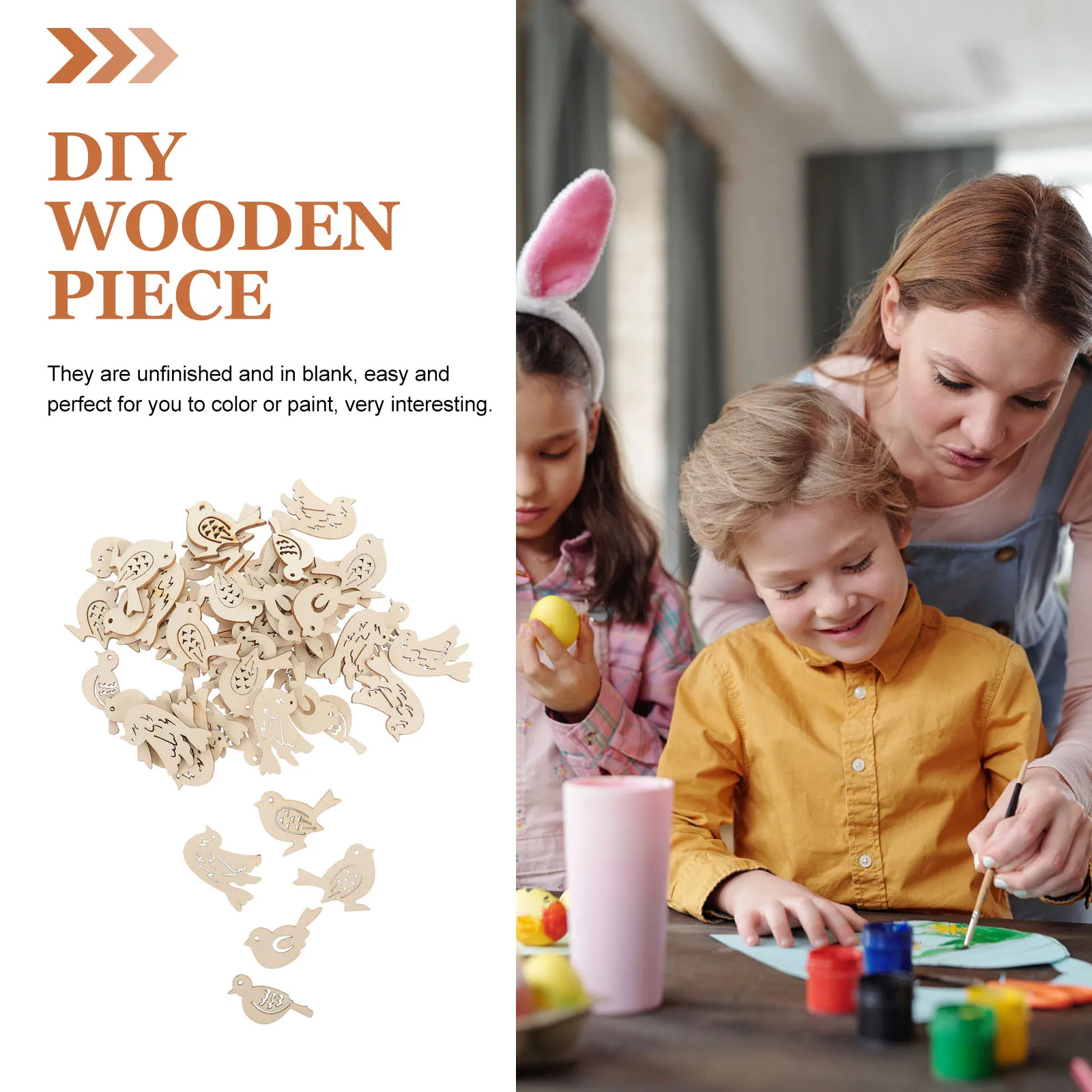 

50pcs Wooden Bird Shaped Slices Diy Craft Hanging Decor Pieces Blank Ornaments Embellishments for Party Home Wedding
