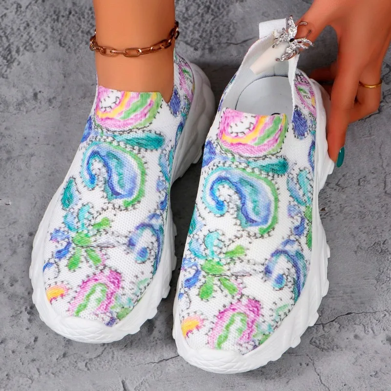 

Multi Color Floral Print Sneakers Women Fashion Rhineshion Mesh Sport Shoes Thick Platform Casual and Comfortable Woman Shoes