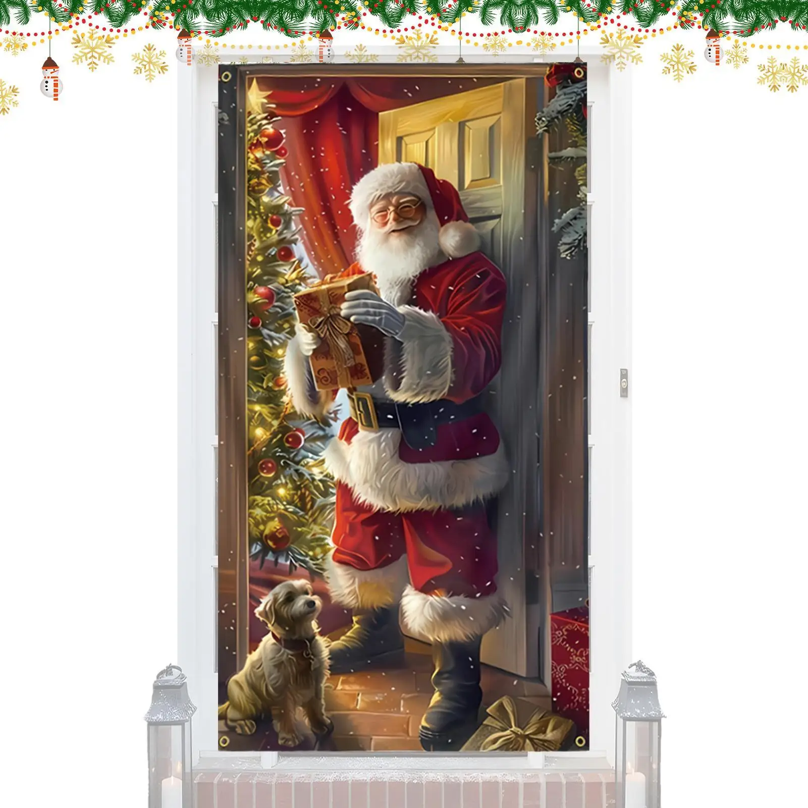 Cubierta navideña para puerta delantera, 70x35 pulgadas, Papá Noel, decoración del hogar, pancarta navideña, cubiertas navideñas para puerta para decoración del hogar, telón de fondo