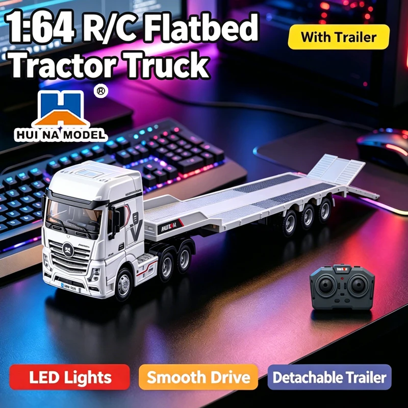 Huina 9900 Model 1:64 Rc Flatbed Tractor Truck Mini Size 12Ch Remote-Control Engineering Vehicle Desk Racing Toy Boys Adult Gift