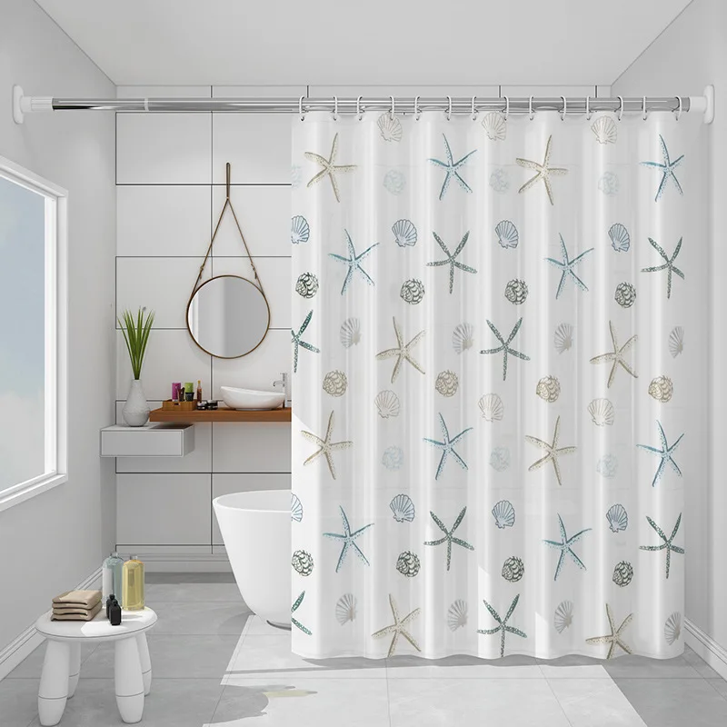 

Shower Curtain Starfish Printed Waterproof Bathroom Curtain Simple Modern Style 200cm with Hooks Water Resistant PEVA Fabric