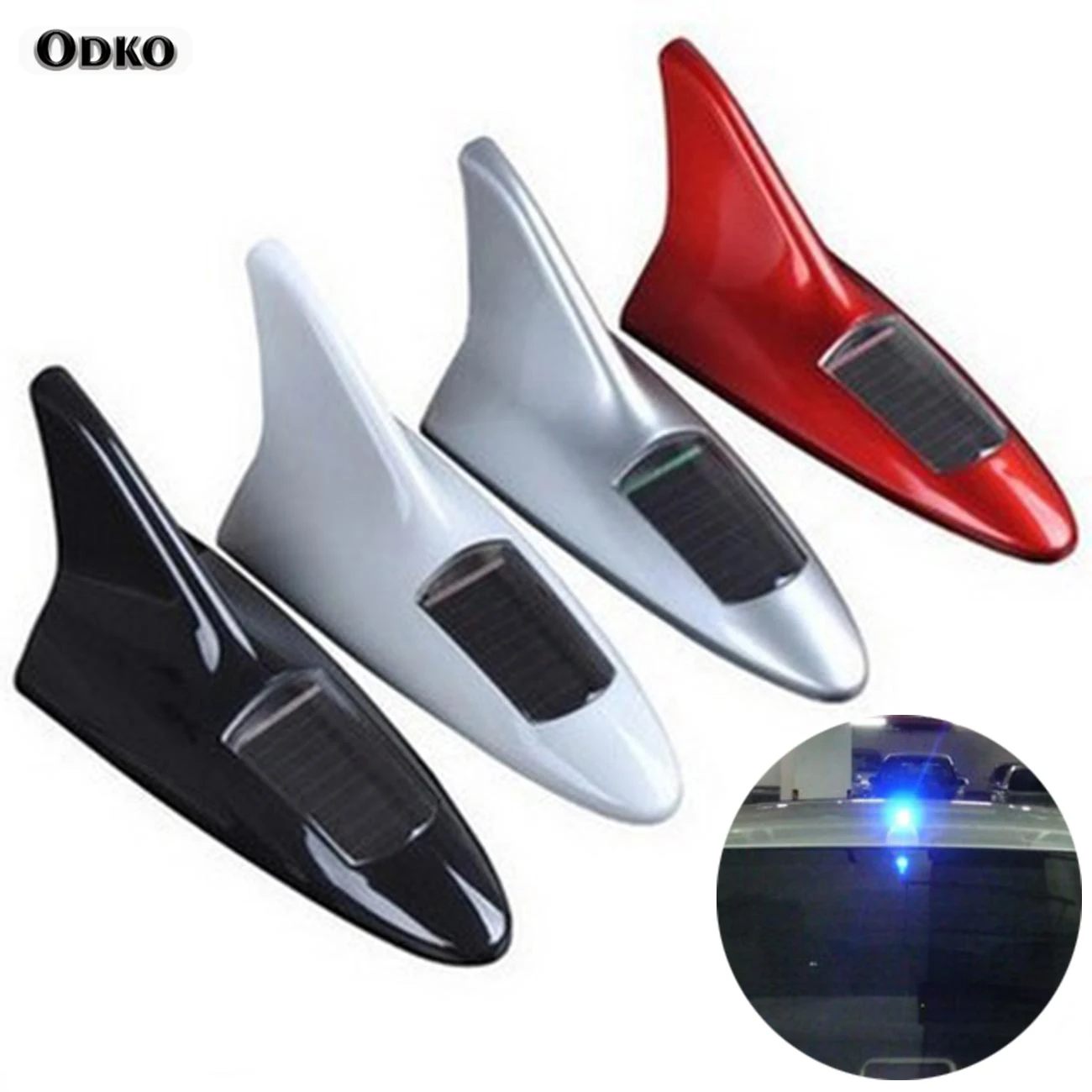 Universal Auto Car Led Warning Lamp Solar Powered Shark Fin Antenna Decorative Warning Signal Tail Light