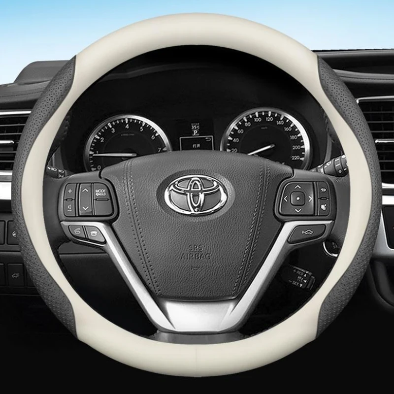 Leather Car Steering Wheel Cover for Toyota Corolla 2002- 2016 2018 2019 2020 -2024 38cm Non-slip Auto interior Accessories