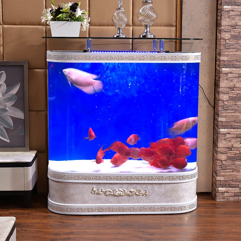 

Fish Tank Household Living Room Glass Change Water round Wall Floor Ecological Fish Globe Mute Oxygen Increasing Power Saving