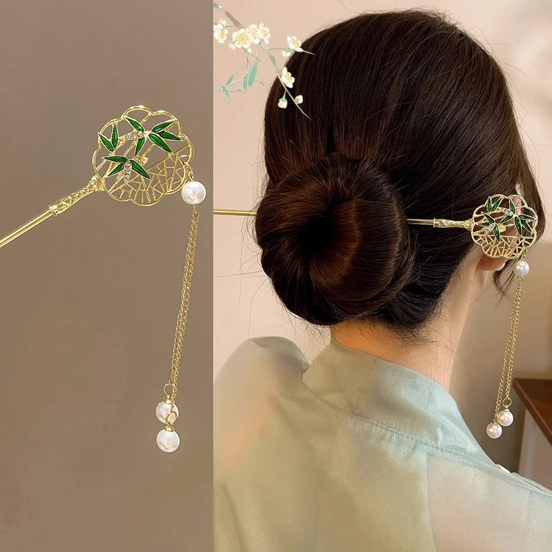 Vintage Chinese Flower Fringe Hair Sticks Fashionable Female Metal Hairpin Hair Stick Hairwear Hair Ornament Jewelry Accessories