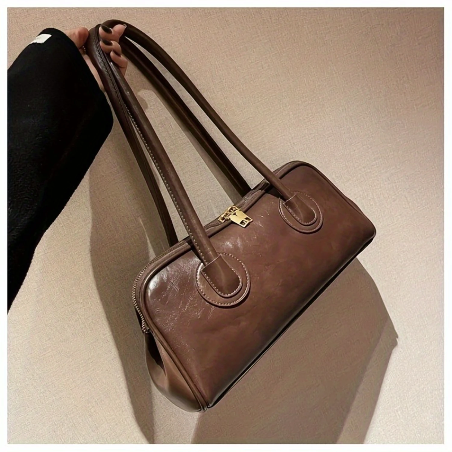 Bolsa de ombro monocromática feminina, bolsa retrô de axilas, bolsa moda